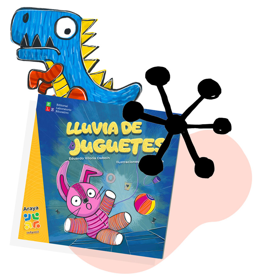 Ilustración y portada del libro Lluvia de juguetes